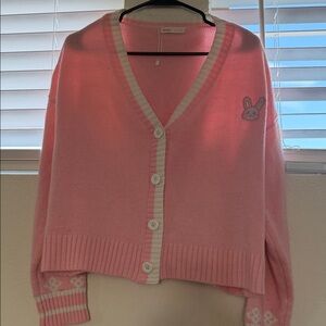 ROMWE Pink Cardigan with Bunny Detail